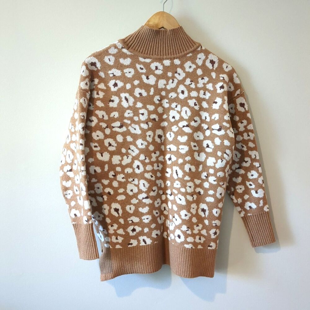 Loft Tan Glittering Rose Gold Cheetah Print Turtle Neck Sweater Size S